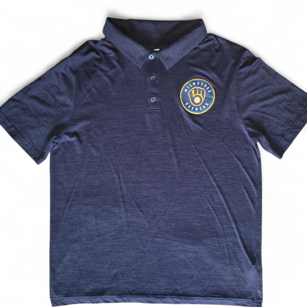 Milwaukee Brewers Fanatics Men's Logo Polo Shirt Navy Blue Size Large